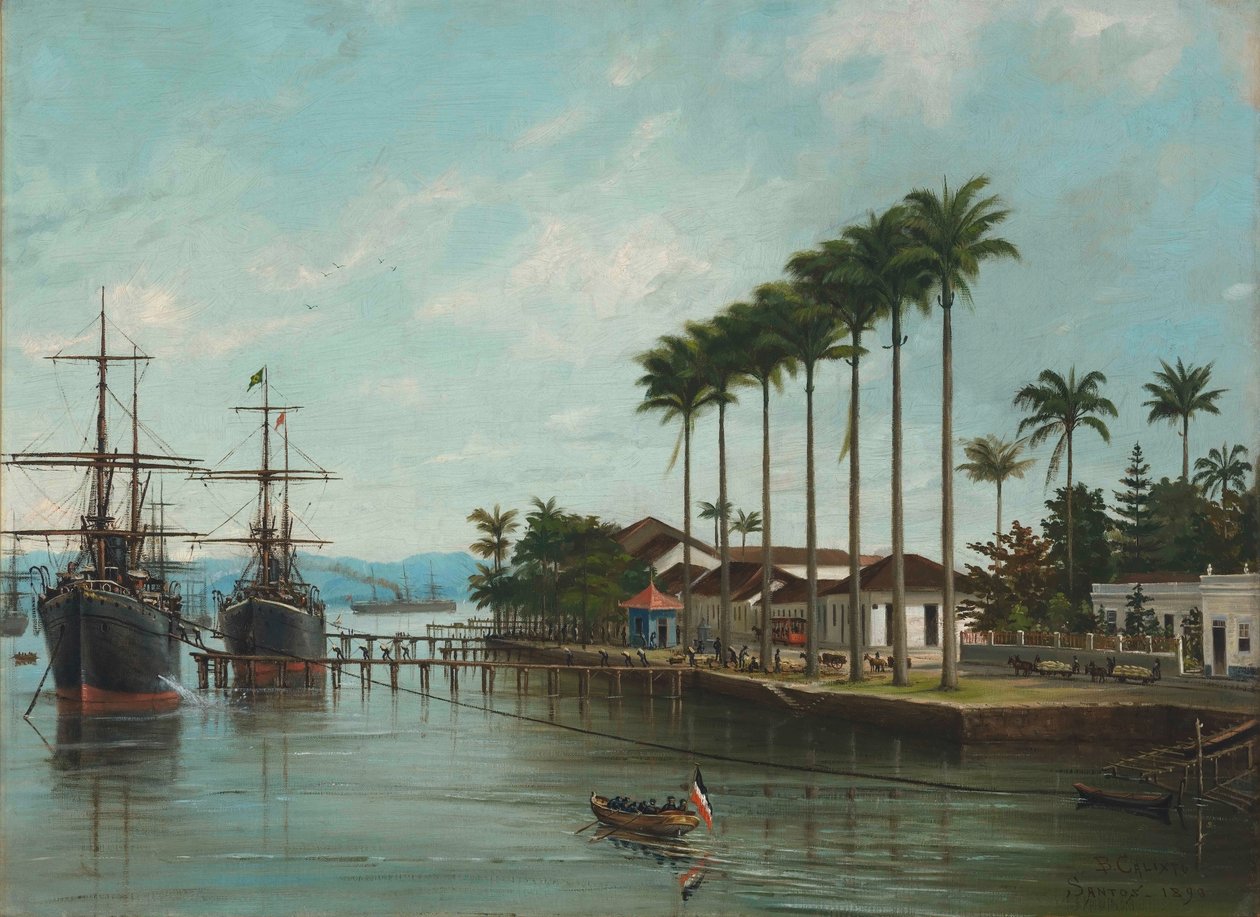 Benedito Calixto - Santosin satama, SP (oikealla), 1890. tekijältä Benedito Calixto