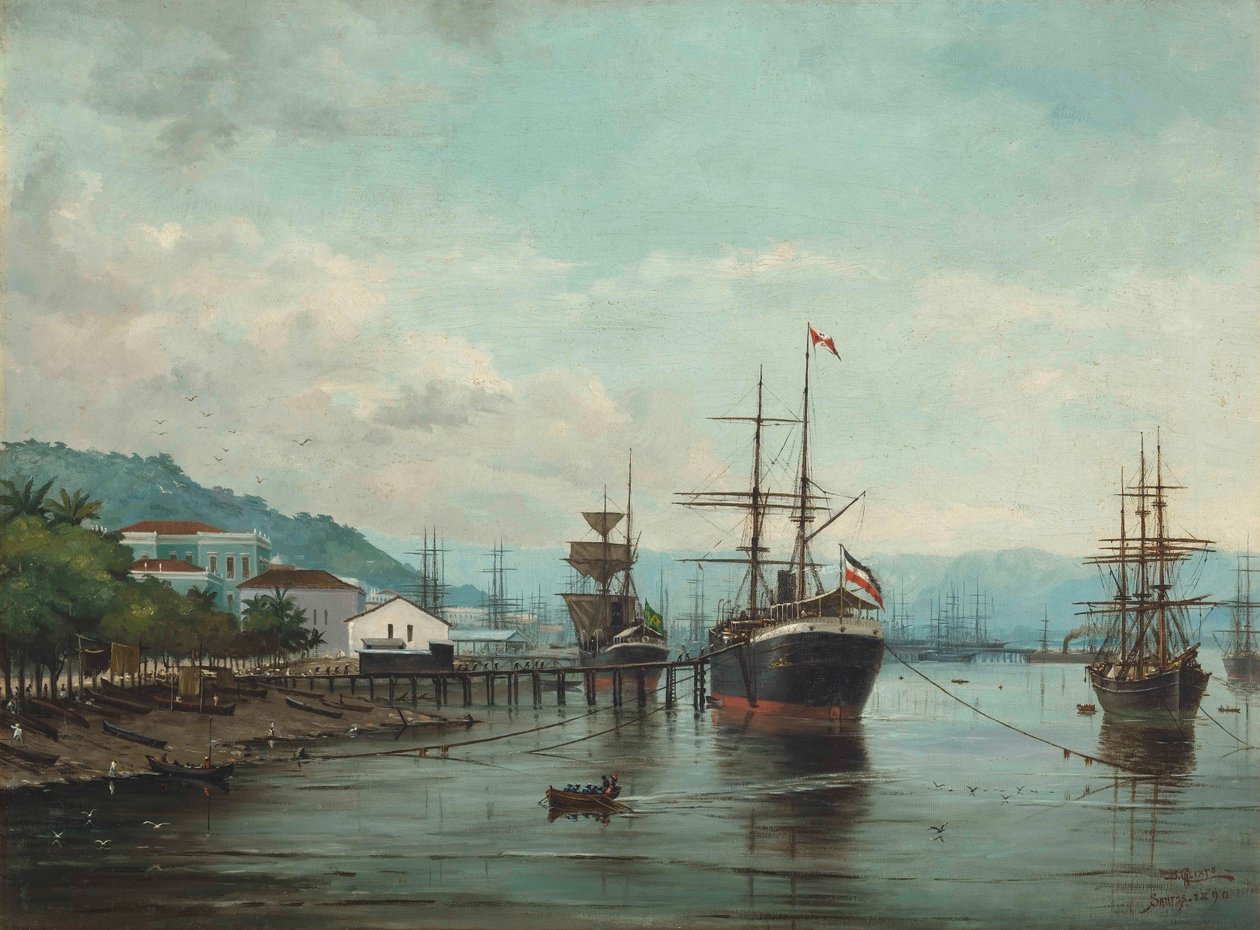 Benedito Calixto - Santosin satama, SP (vasemmalla), 1890. tekijältä Benedito Calixto