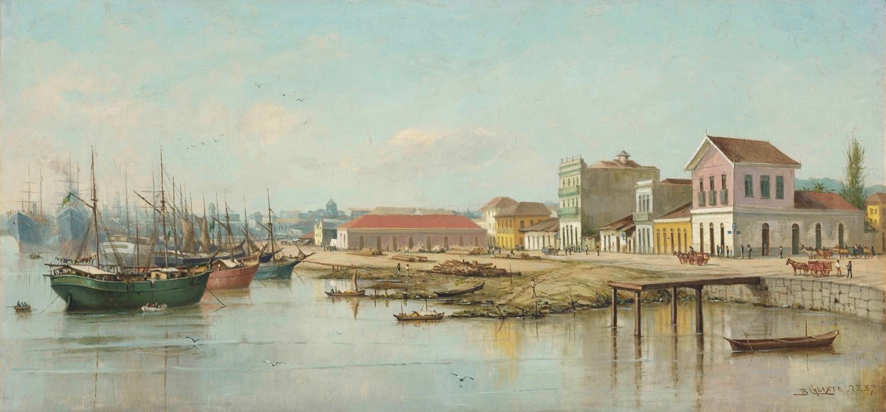 Benedito Calixto - Porto do Bispo, Santos, SP, mereltä katsottuna, 1887 tekijältä Benedito Calixto