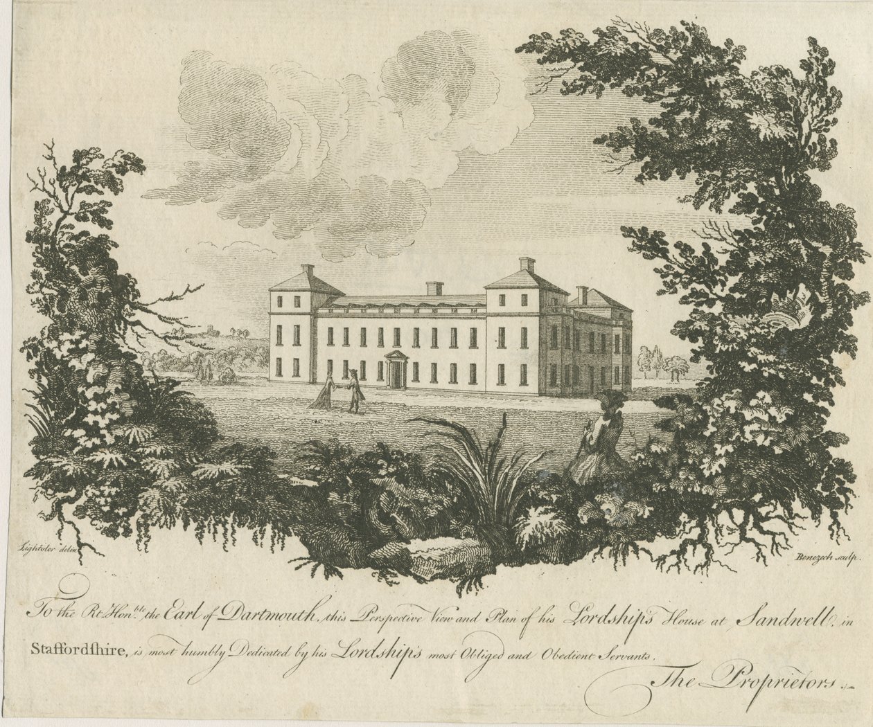Sandwell Park - Hall: kuparilevykaiverrus, nd [c 1770] tekijältä Benezech