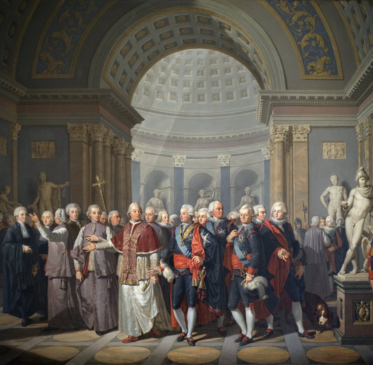Kustaa III Ruotsin (1746-1792) paavi Pius VI:n (Gianangel, kreivi Braschi) kanssa tekijältä Benigne Gagneraux