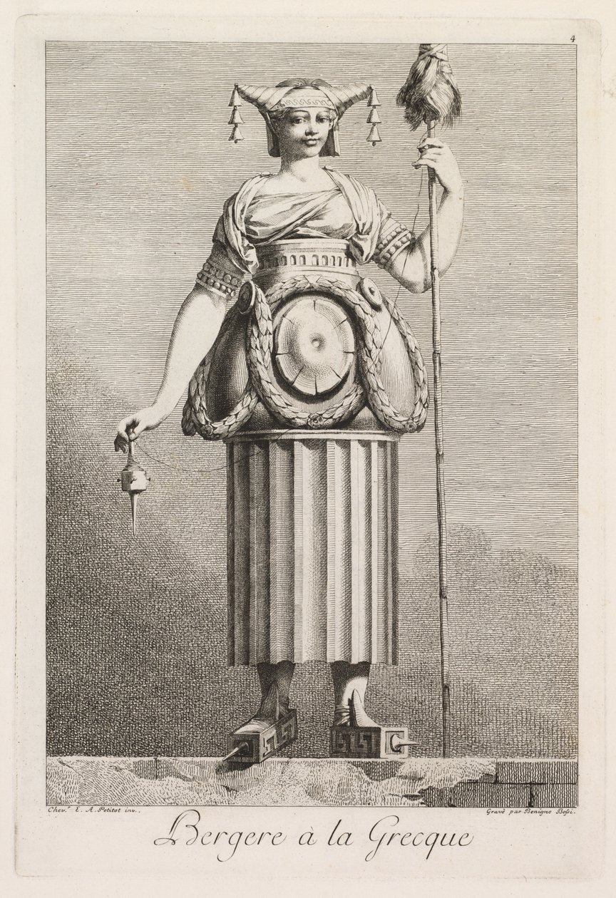 Masquerade à la Grecque: Shepherdess à la Grecque, levy 4, 1771. tekijältä Benigno Bossi