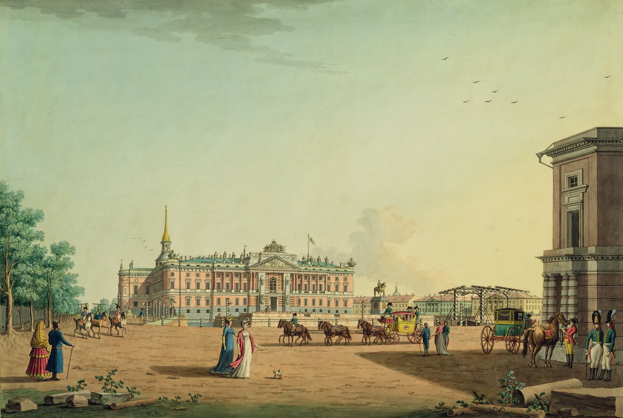 Pyhän Mikaelin linna, Pietari, 1800 (kaiverrus wc:llä) tekijältä Benjamin Patersson