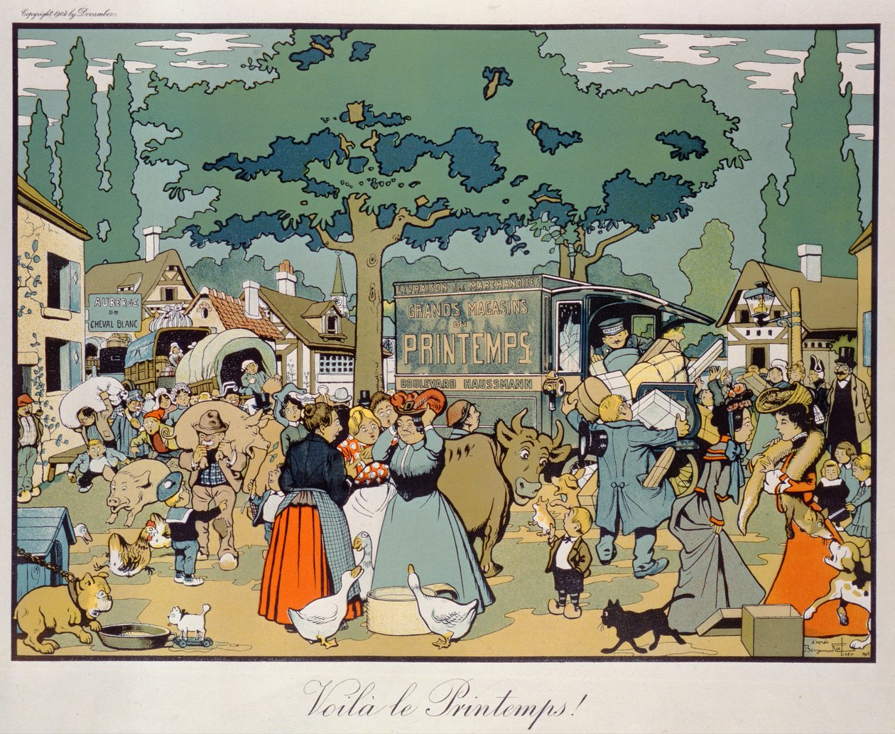 Le Printemps -jakelupalvelua mainostava juliste, 1904 tekijältä Benjamin Rabier