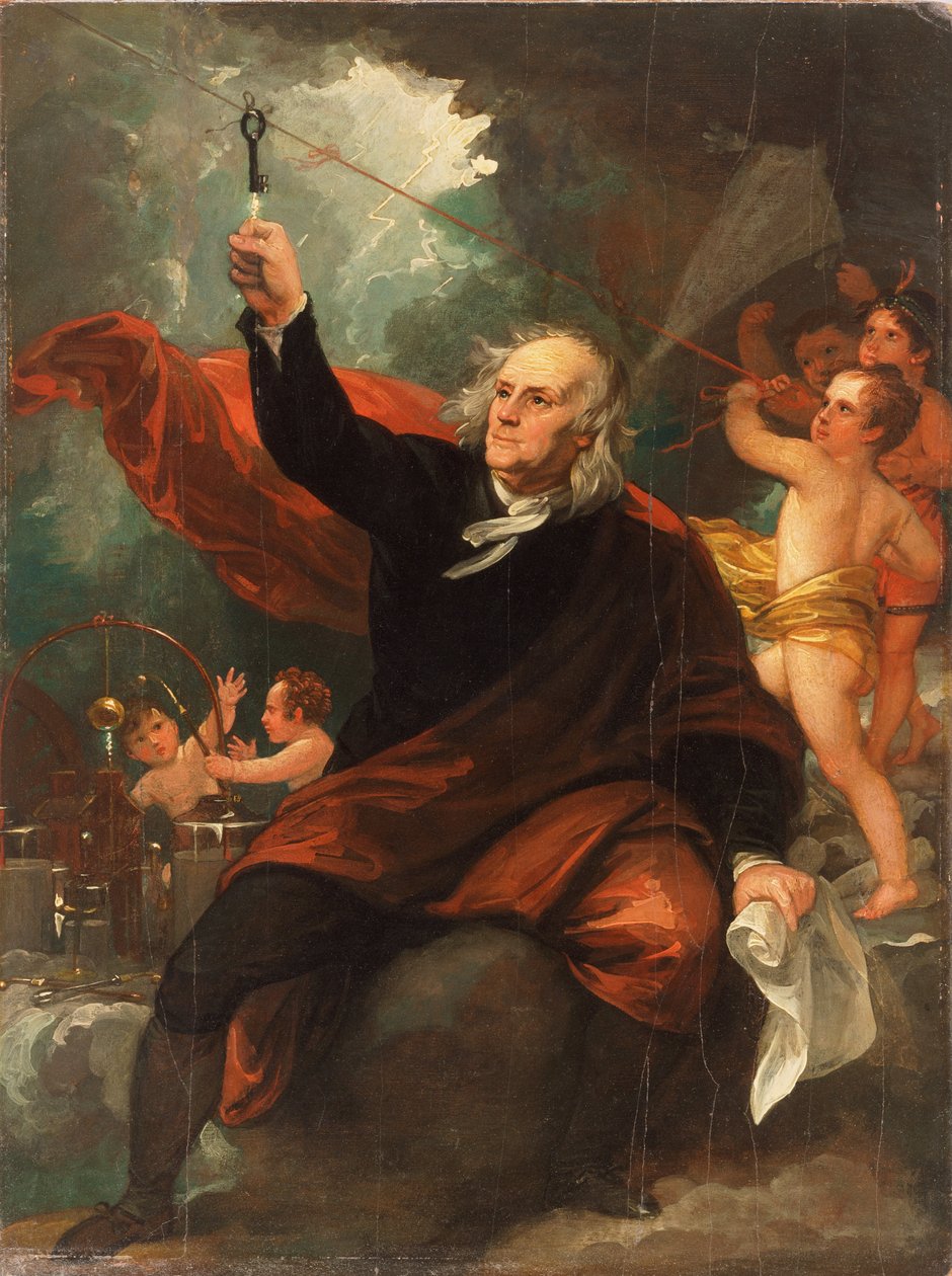 Benjamin Franklin piirtää sähköä taivaalta tekijältä Benjamin West