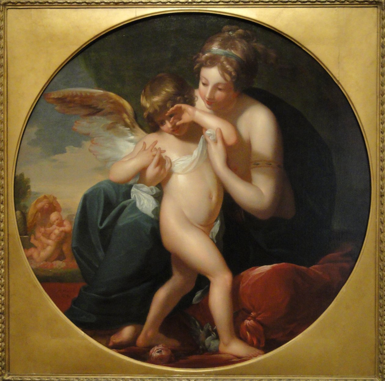 Hänen äitinsä vaalia Cupidia, jota mehiläinen pistää tekijältä Benjamin West