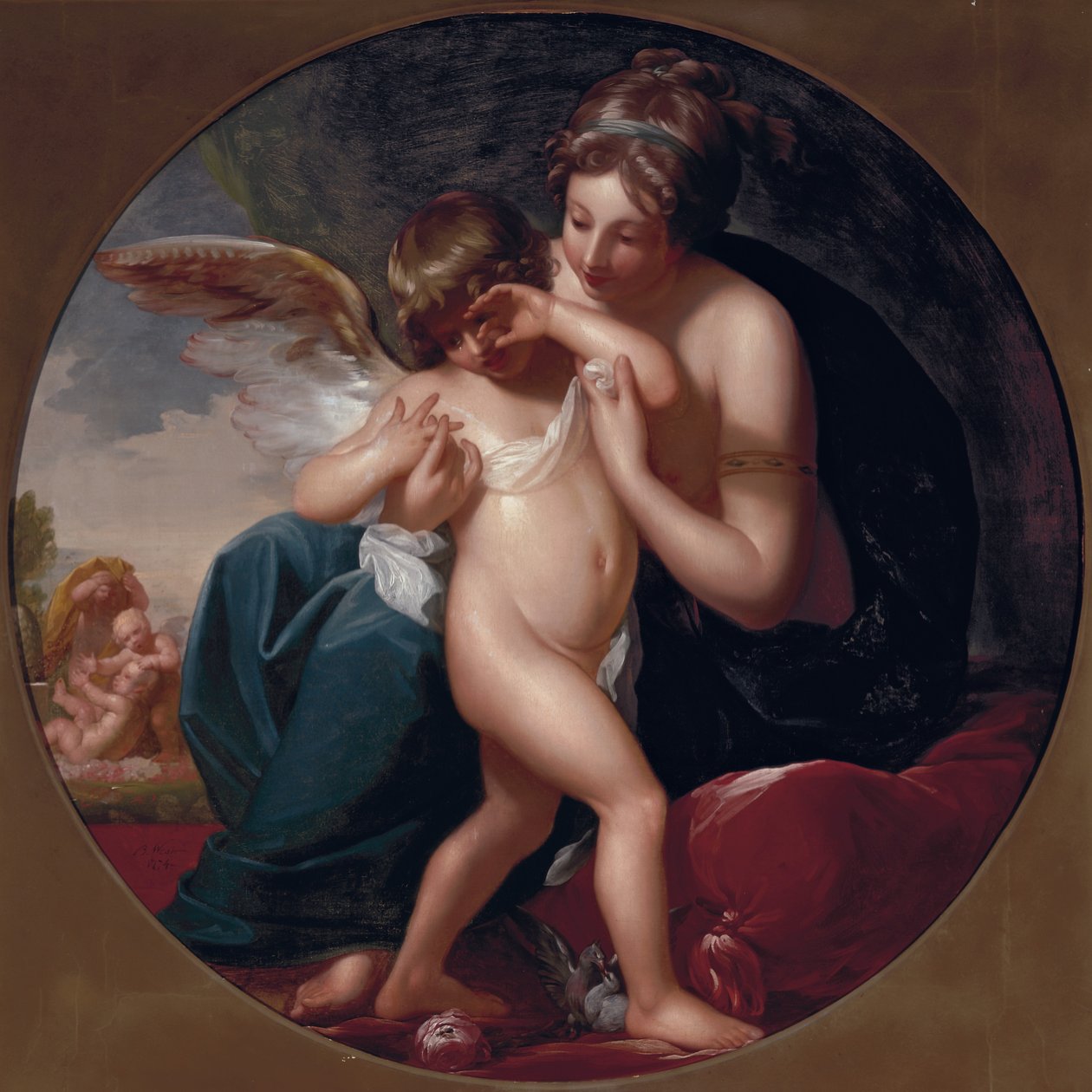 Amor, jota mehiläinen pisti, vaalii hänen äitinsä, 1774 tekijältä Benjamin West