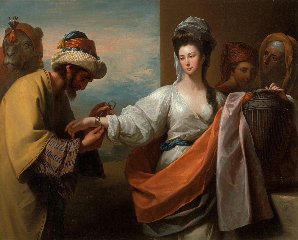 Isaacsin palvelija sitoi rannekkeen Rebeccasin käsivarteen tekijältä Benjamin West