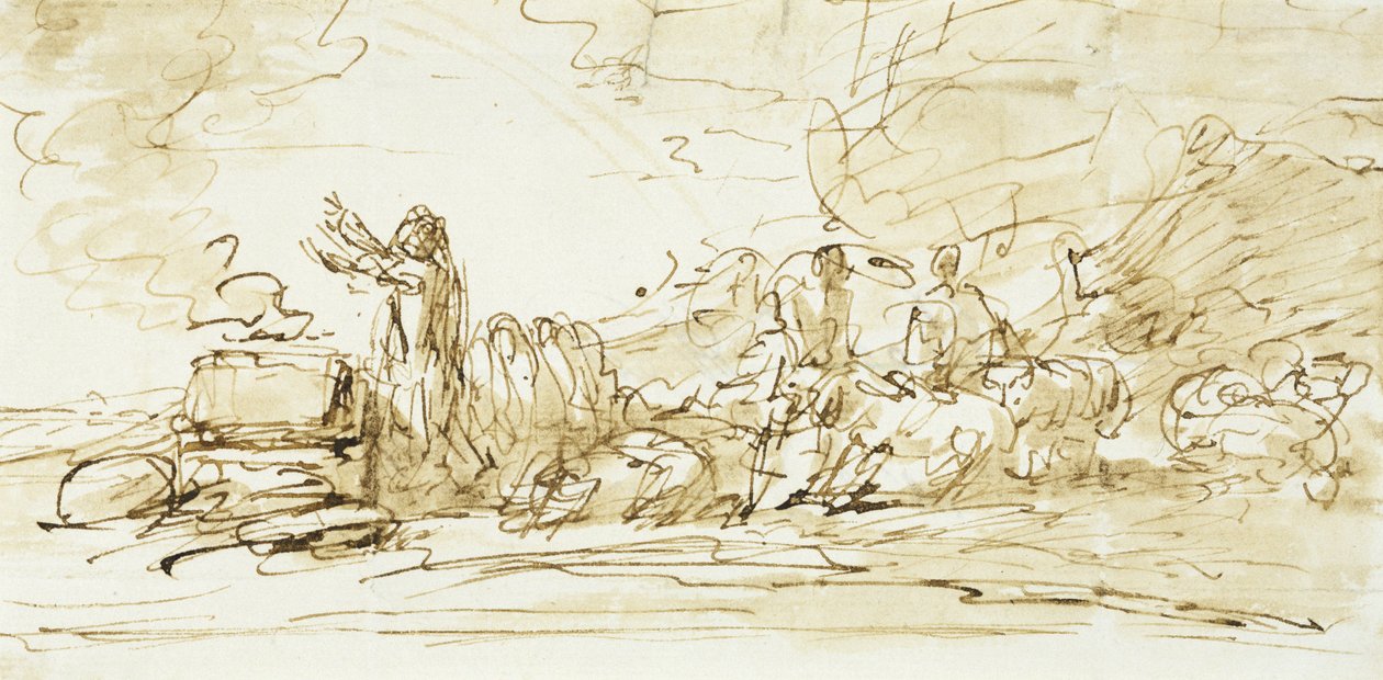 Noah Sacrificing, luultavasti 1797-1801 (kynä, muste ja seepiapesu paperille) tekijältä Benjamin West