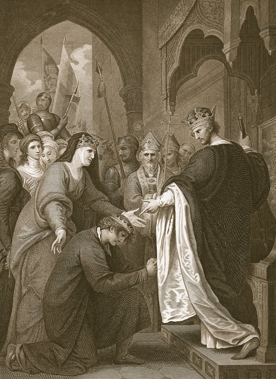 P.Johnin lausunto Richard I:lle, kaiverrettu J. Stow, kuvitus David Humen teoksesta "The History of England", pub. R. Bowyer, Lontoo, 1812 tekijältä Benjamin West