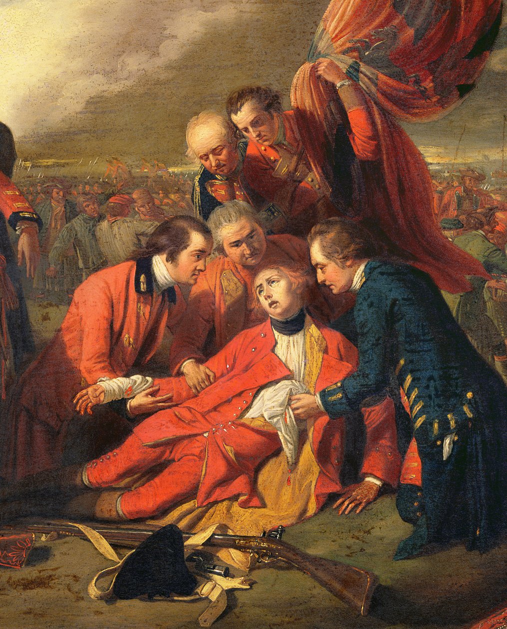 Kenraali Wolfen kuolema 1727-59, n. 1771 öljy paneelin yksityiskohdassa 153197 tekijältä Benjamin West