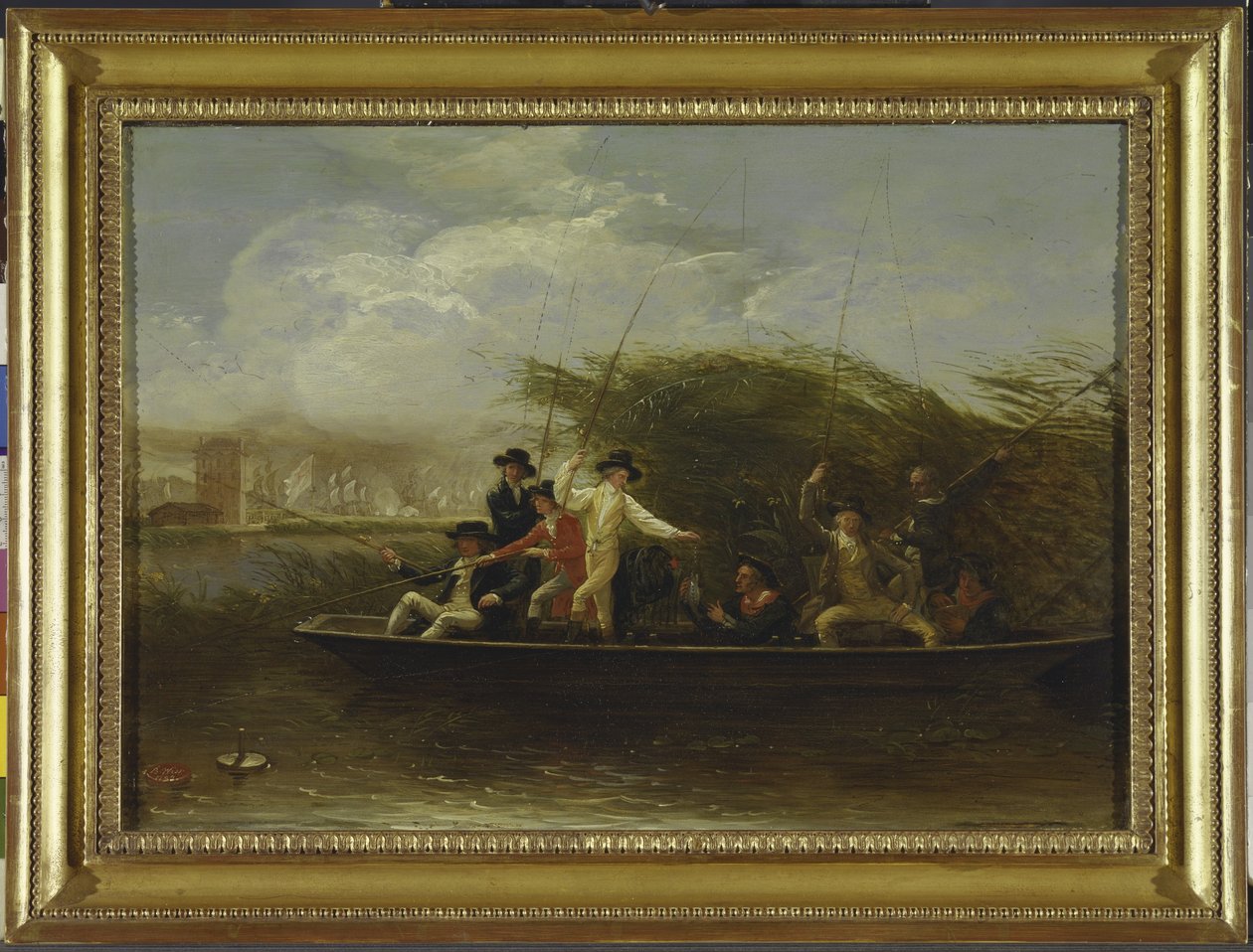 Kalastusbileet - Puntista kalastavien herrasmiesten puolue, 1794 (öljy liuskekivellä) tekijältä Benjamin West