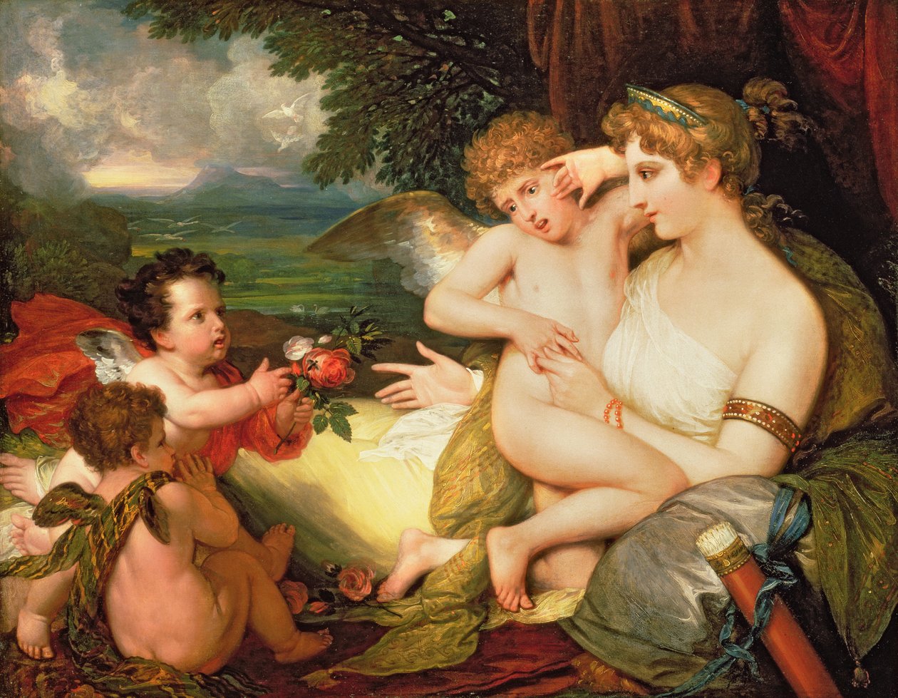Venus lohduttaa Cupidoa, jonka mehiläinen pisti, 1813 tekijältä Benjamin West