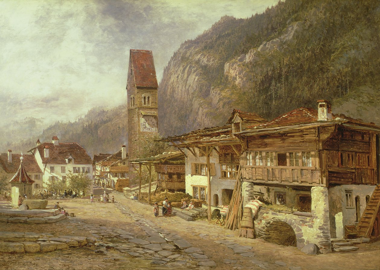 Unterseen, Interlaken: Syksy Sveitsissä, 1878 tekijältä Benjamin Williams Leader