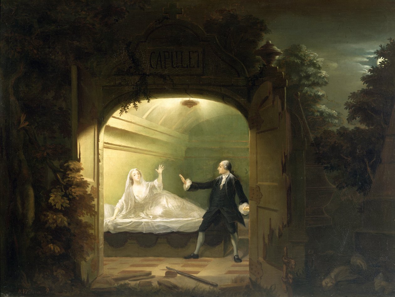 David Garrick (1717–79) ja George Anne Bellamy (n. 1727–1788) elokuvassa Romeo ja Julia, 1753 tekijältä Benjamin Wilson