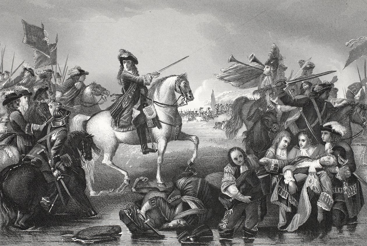 Battle of the Boyne, kaiverrus W. French (litho) tekijältä Benjamin (after) West