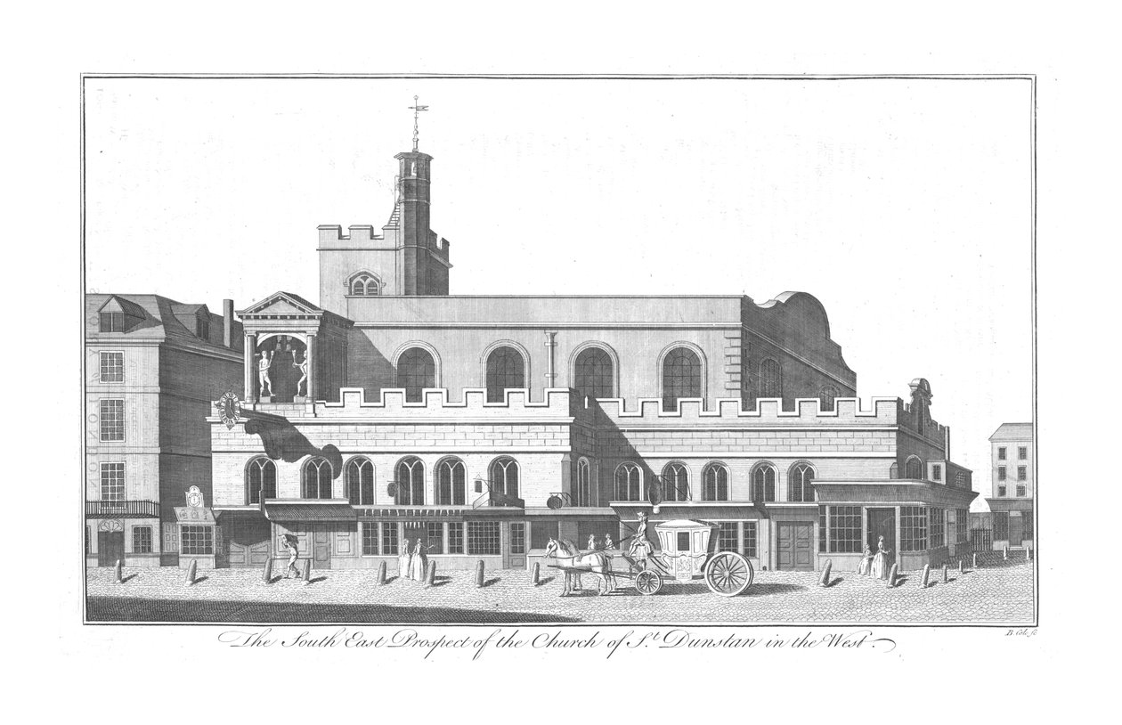St. Dunstanin kaakkoisprospekti lännessä, n. 1756. tekijältä Benjamin Cole