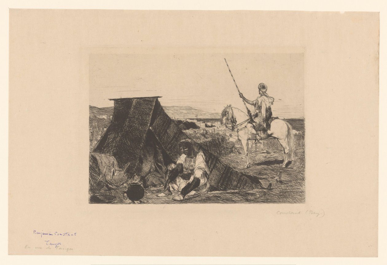 Maisema teltan ja ratsastajan kanssa Erilaisten taidegraafikkojen etsaukset vuodelta 1877 (sarjan nimi) L