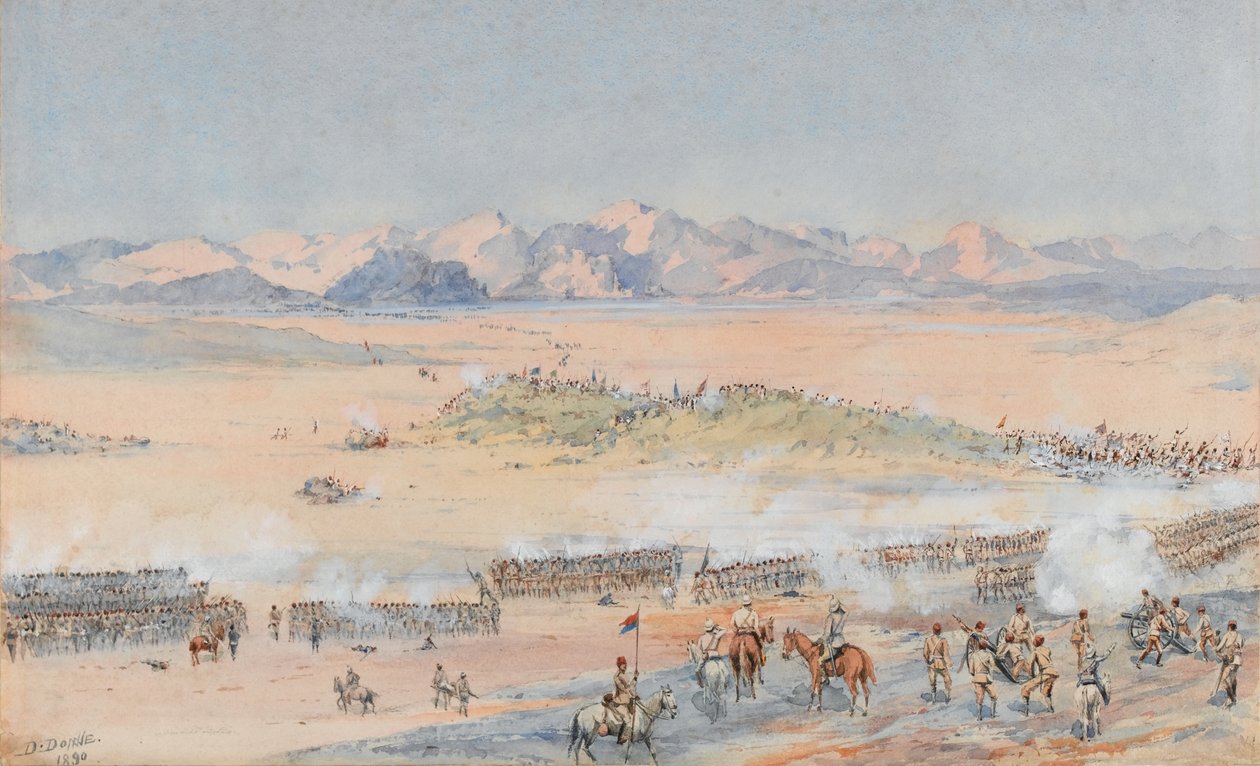 Egyptin armeijan 9. ja 10. Sudanin pataljoonien eteneminen Toskin taistelussa, 3. elokuuta 1889 (akvarelli) tekijältä Benjamin Donisthorpe Alsop Donne