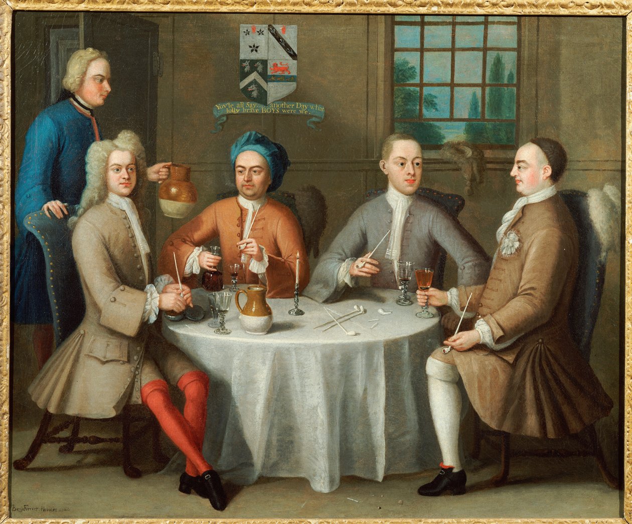 Ryhmämuotokuva Sir Thomas Sebrightista, Sir John Blandista ja kahdesta ystävästä, 1723 tekijältä Benjamin Ferrers