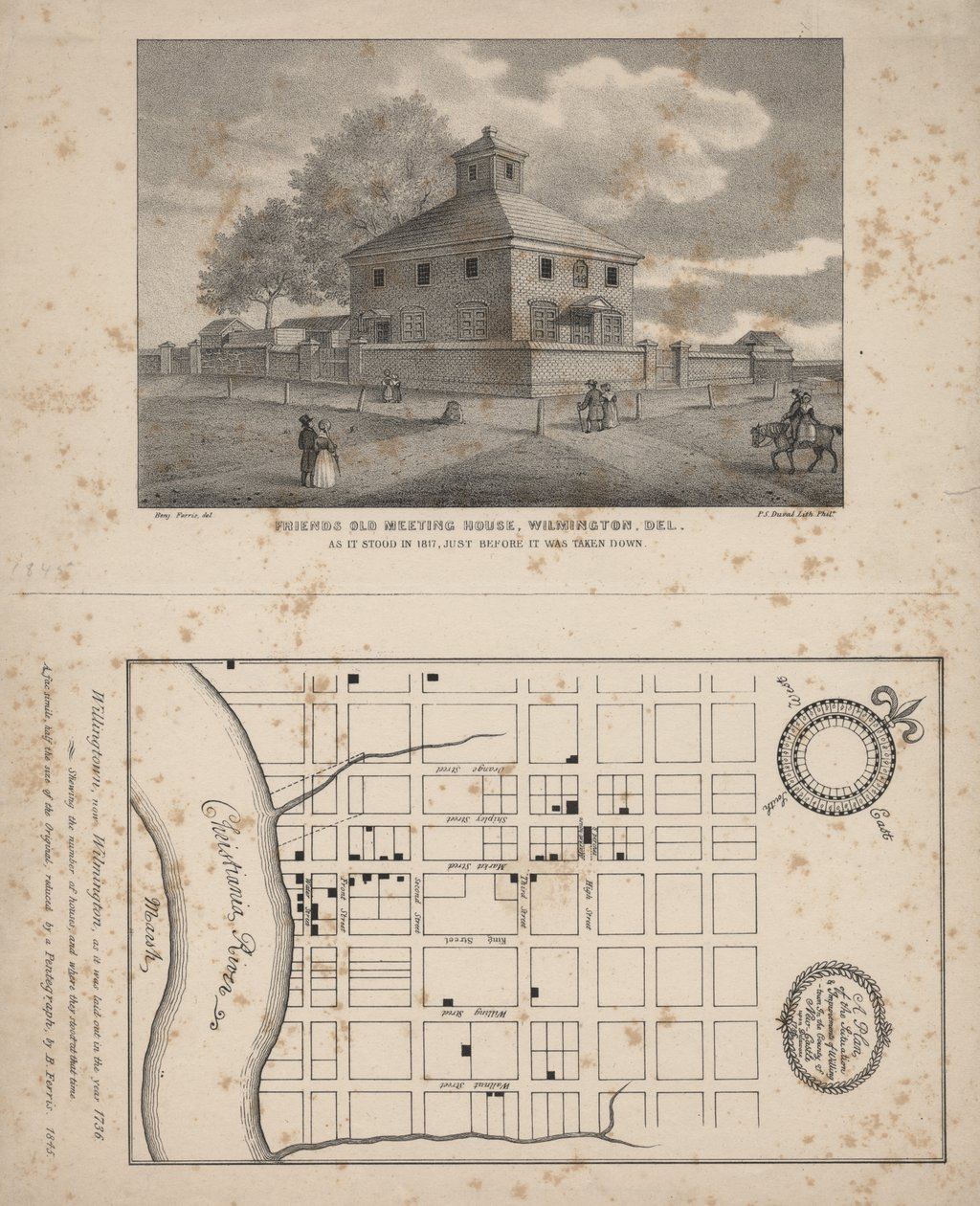 Friends Old Meeting House, Wilmington, Delaware, litho, P.S. Duval, 1845 tekijältä Benjamin Ferris