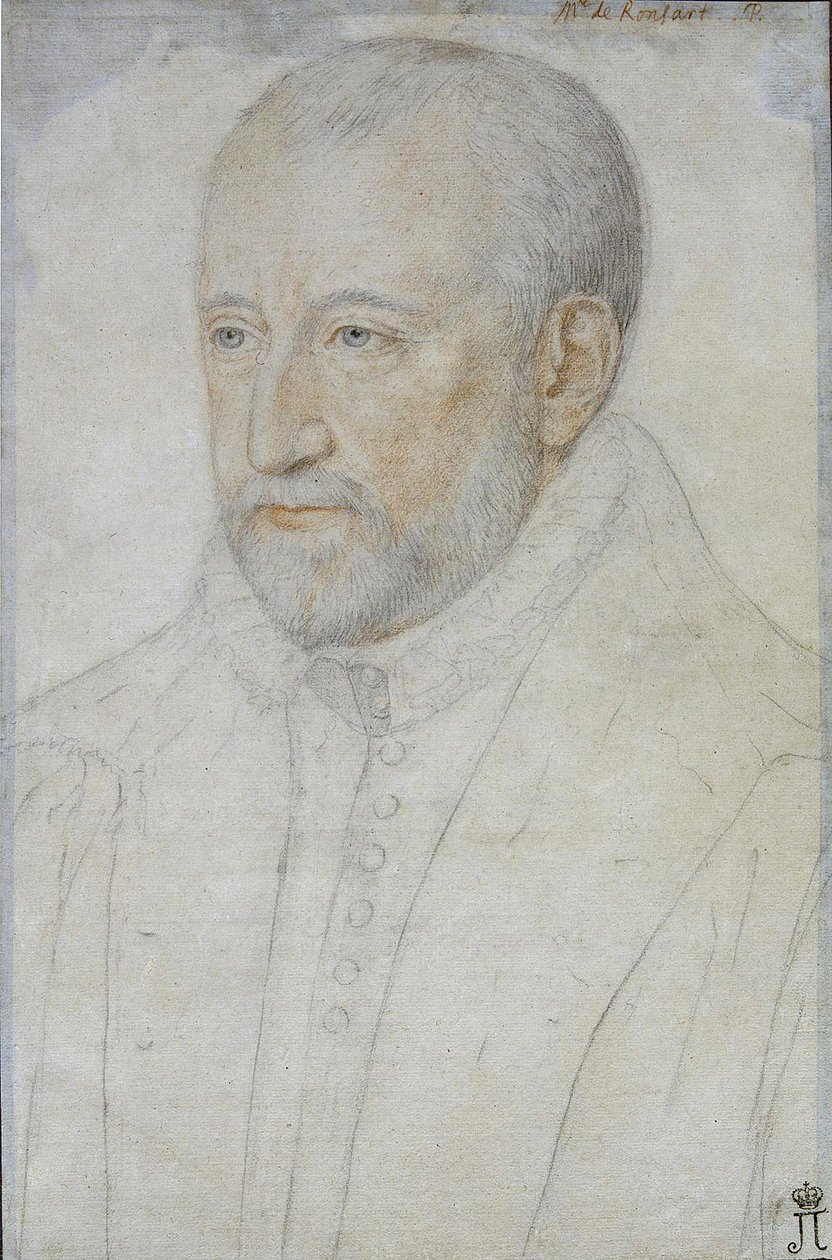 Pierre de Ronsardin (1524-1585) muotokuva Foulonista, Benjaminista (noin 1550-1612). Musta liitu ja sangviini paperille, koko: 33x23, 1500-luvun toinen puolisko, Valtion Eremitaaši, Pietari tekijältä Benjamin Foulon