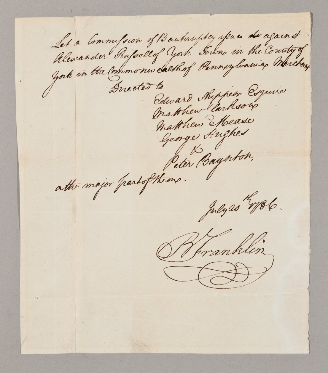 Konkurssitoimikunta, 20. heinäkuuta 1786 (kynä ja muste paperille) (katso myös 2561291-93) tekijältä Benjamin Franklin
