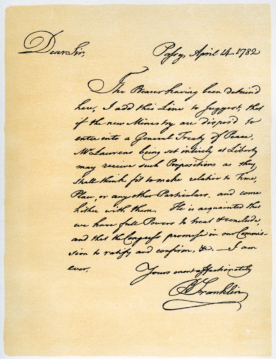 Benjamin Franklinin kirje David Hartleylle kansanedustajalle, 14. huhtikuuta 1782. tekijältä Benjamin Franklin