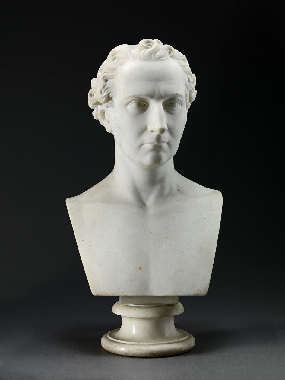Taiteilijan veljen, kuvanveistäjä, John Gibsonin (1790-1866) muotokuva 1837-38 (Carraran marmori) tekijältä Benjamin Gibson