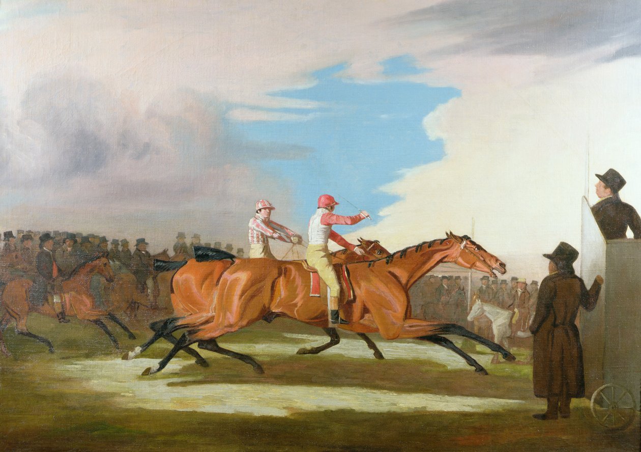 Eversti Henry Mellishin "Eagle"-hevosen ja Sir Charles Bunburyn "Eleanor"-hevosen välinen ottelu, Newmarket, 31. lokakuuta 1804. tekijältä Benjamin Marshall