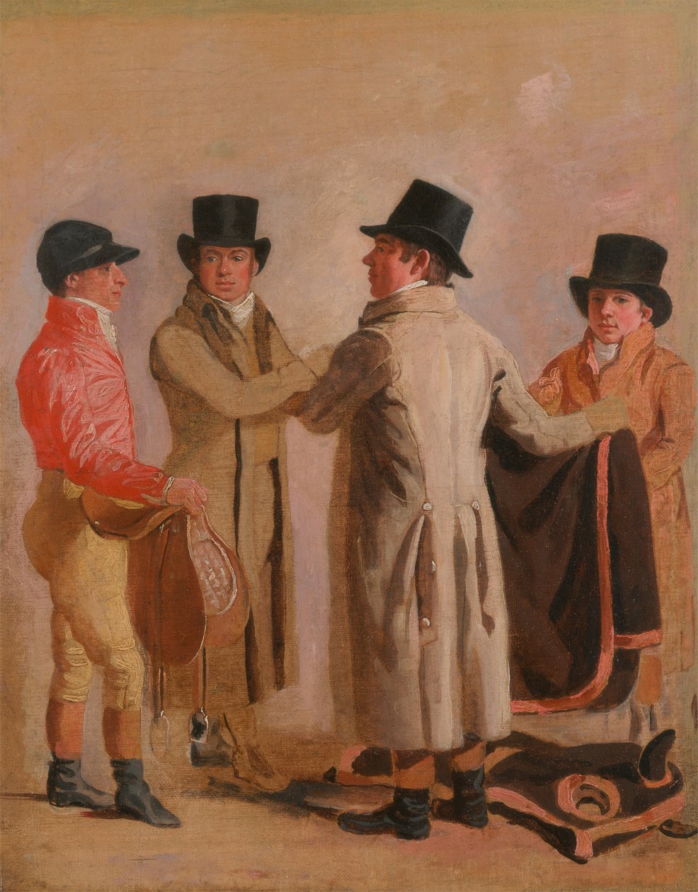 Jockey Frank Buckle, omistaja-kasvattaja John Wastell, hänen kouluttajansa Robert Robson ja tallipoika tekijältä Benjamin Marshall