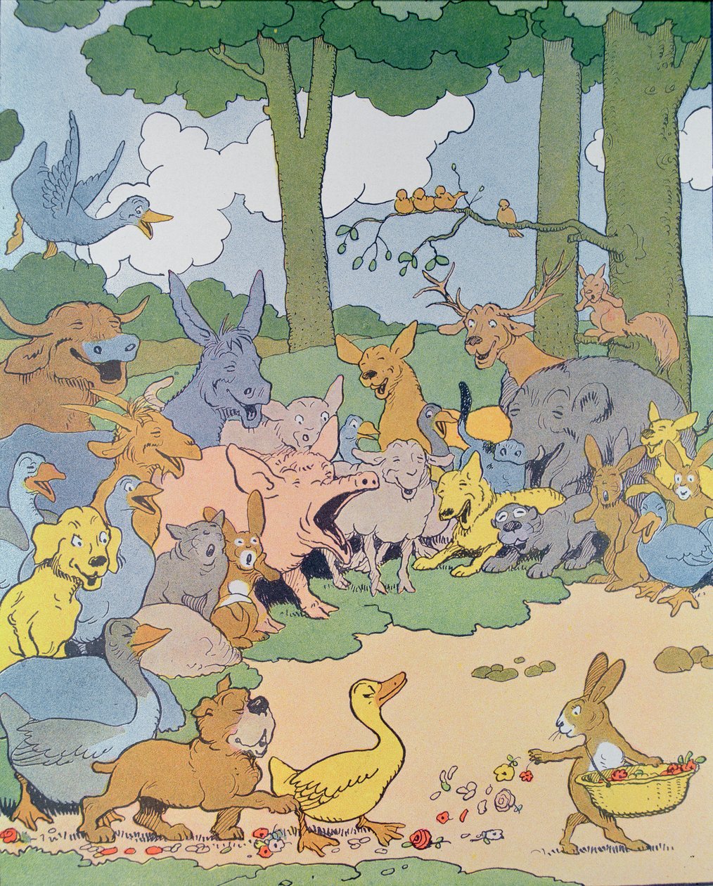 Kuvitus albumille "Gedeon, varkaiden päällikkö" (värikaiverrus) tekijältä Benjamin Rabier