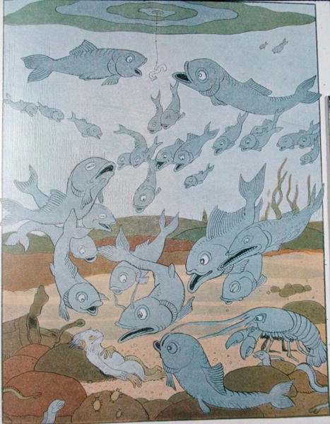 Kuvitus albumille "Gedeon, varkaiden päällikkö" (värikaiverrus) tekijältä Benjamin Rabier