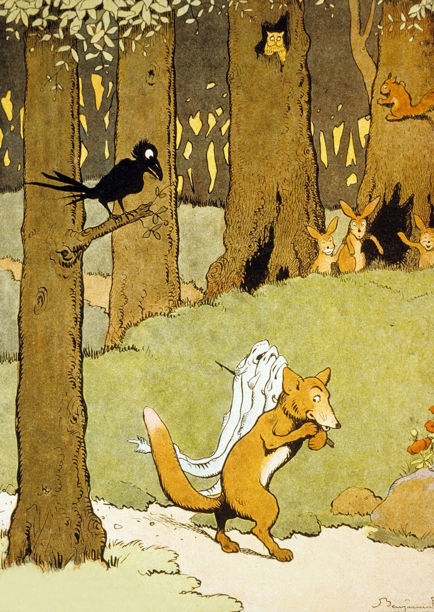 Renard ja ankeriaat, kuvitus teoksesta "Le Roman de Renard" tekijältä Benjamin Rabier