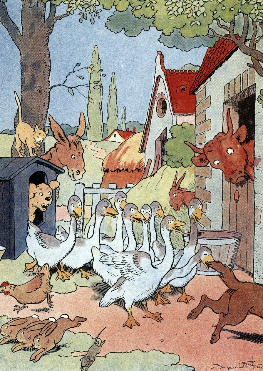 Toulousen pääkaupungin hanhet varoittavat gallialaisten hyökkäysten varalta tekijältä Benjamin Rabier