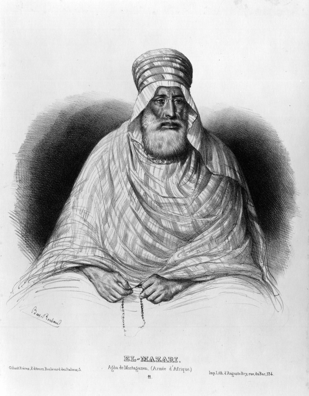 Muotokuva El Mazarista, Agua de Mostaganem (= Mostaganem) (Afrikkalainen Armee) (piirustus) tekijältä Benjamin Roubaud