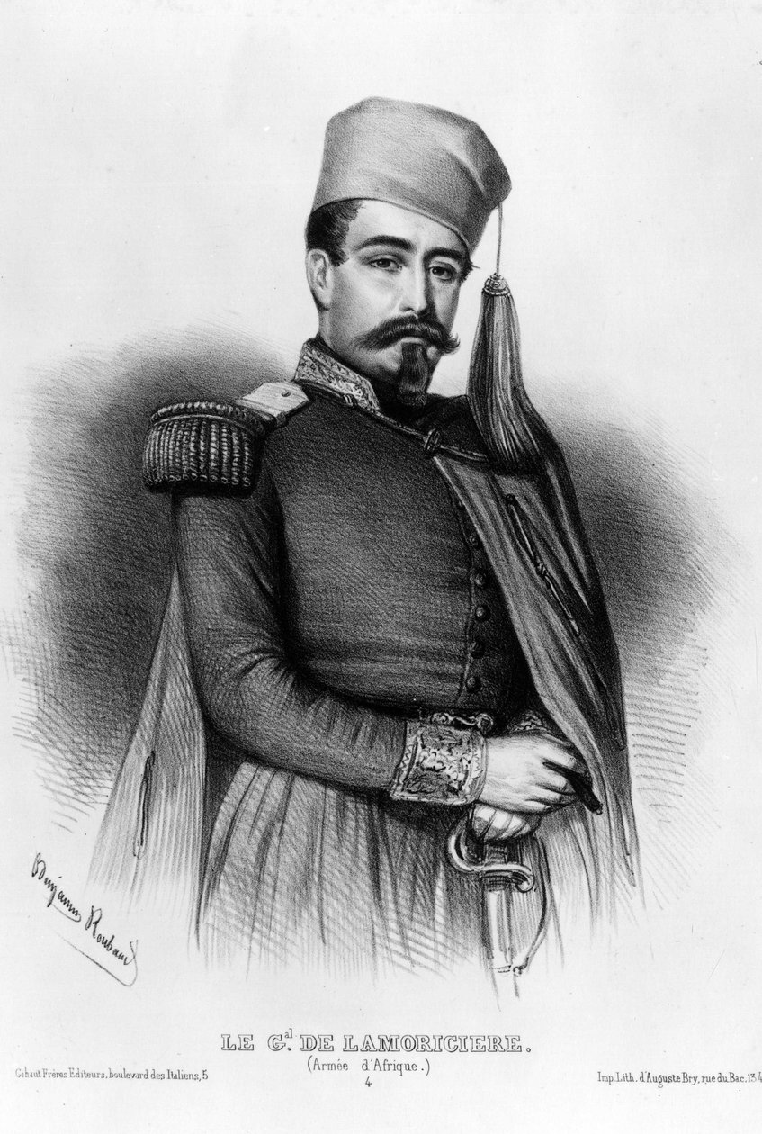 Ranskalaisen kenraalin Louis Juchault de Lamoricieren (1806-1865) muotokuva (piirustus) tekijältä Benjamin Roubaud
