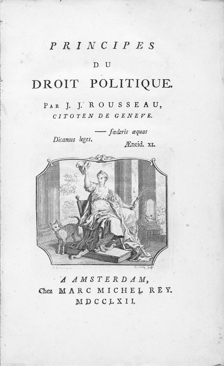 Jean Jacques Rousseaun "Principals of Political Right" -elokuva, allegorinen Liberty-vinjetti, Borlyn kaivertama, julkaistu 1762 tekijältä Benjamin Samuel Bolomey
