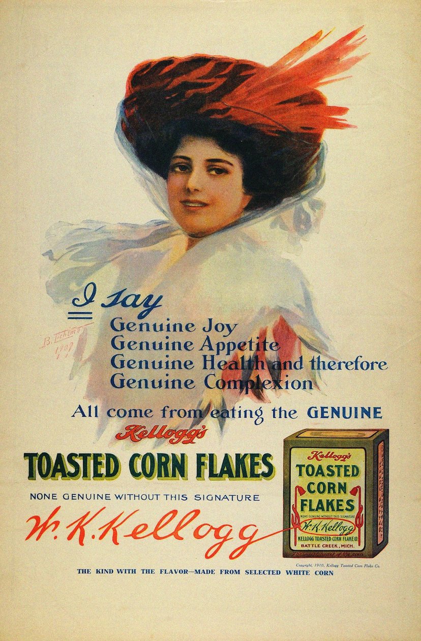 Kelloggs Cornflakes -juliste, 1910 tekijältä Benjamin Tichtman