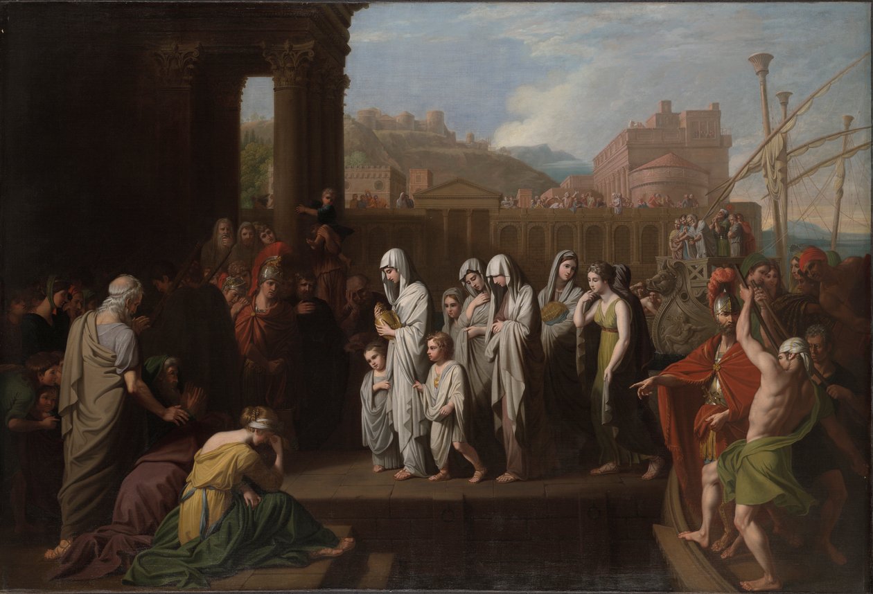 Agrippina laskeutuu Brundisiumiin Germanicuksen tuhkan kanssa tekijältä Benjamin West