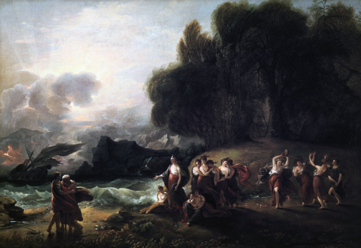 Calypsos Telemachuksen ja Mentorin vastaanotto, 1801. tekijältä Benjamin West