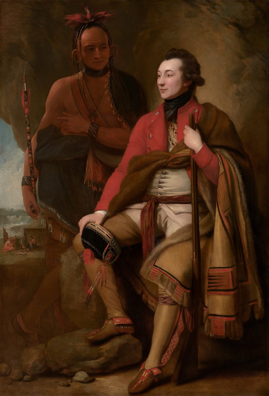 Eversti Guy Johnson ja Karonghyontye (kapteeni David Hill) tekijältä Benjamin West