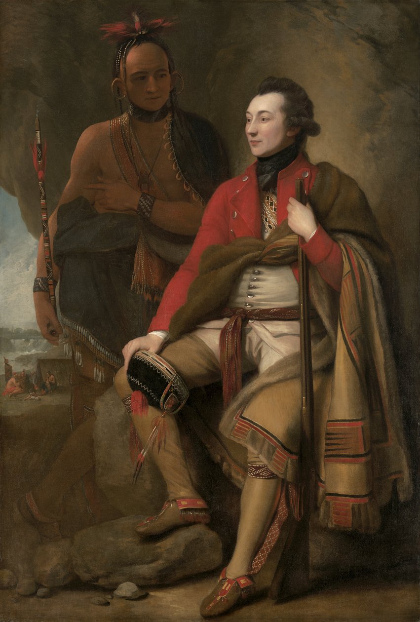 Eversti Guy Johnson ja Karonghyontye (kapteeni David Hill) tekijältä Benjamin West