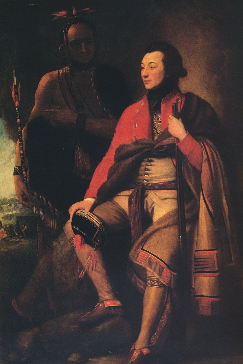 Eversti Guy Johnson ja Karonghyontyen kapteeni David Hill, 1776 tekijältä Benjamin West