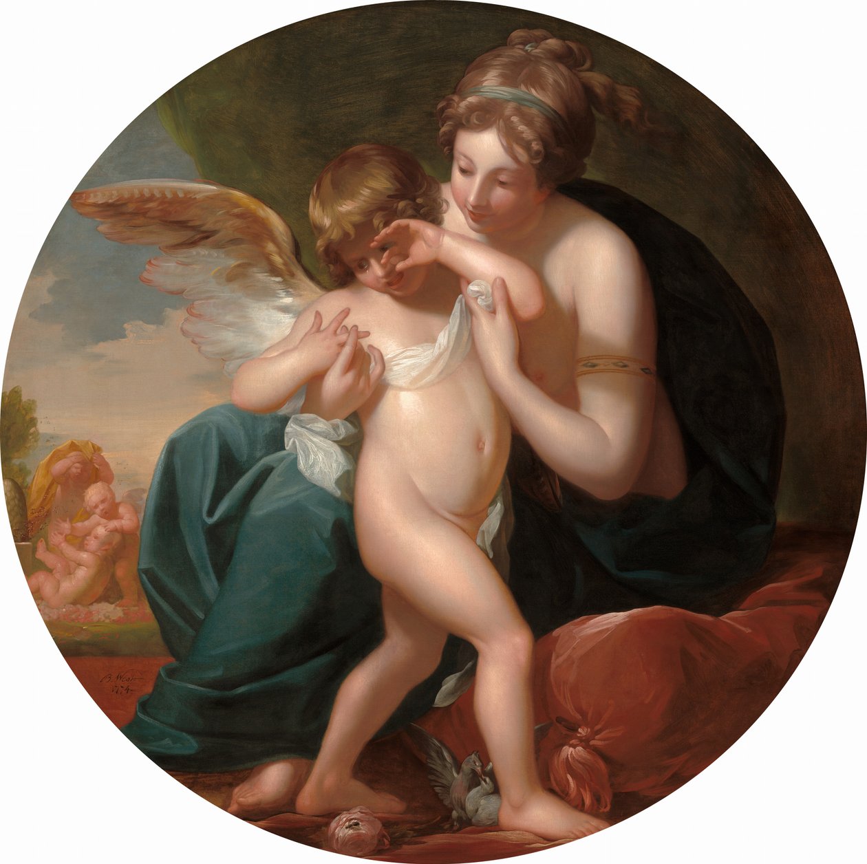 Amor, mehiläisen pisti, äitinsä vaalii, 1774. tekijältä Benjamin West