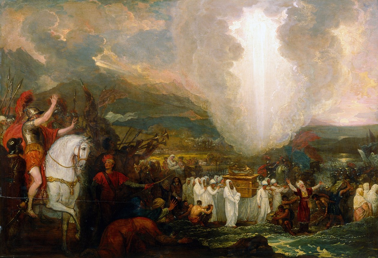 Joosua ylittää Jordanjoen liitonarkki mukanaan. tekijältä Benjamin West