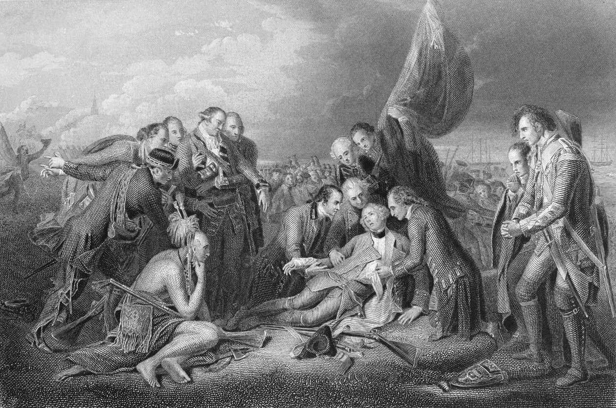 Kenraali Wolfen kuolema, 1759, julkaisusta "The History of the United States", voi. I, Charles Mackay, kaiverrus S. Smith (katso myös 10540 119752, ja 153197) tekijältä Benjamin West