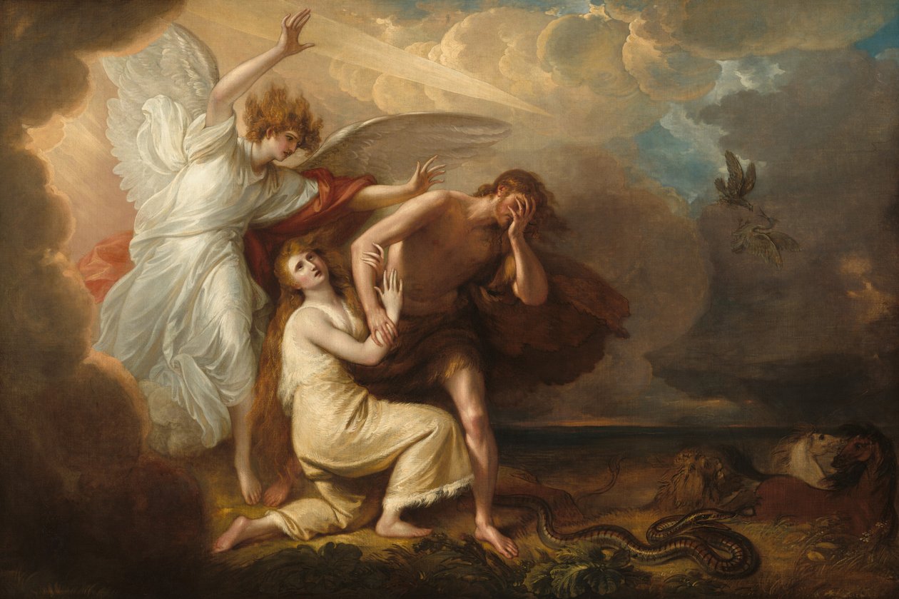 Aadamin ja Eevan karkottaminen paratiisista, 1791. tekijältä Benjamin West