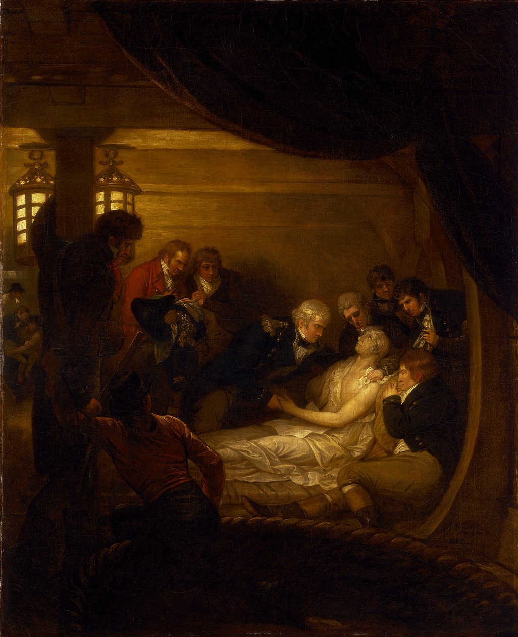 Lordi Nelsonin kuolema Victory-aluksen ohjaamossa. tekijältä Benjamin West