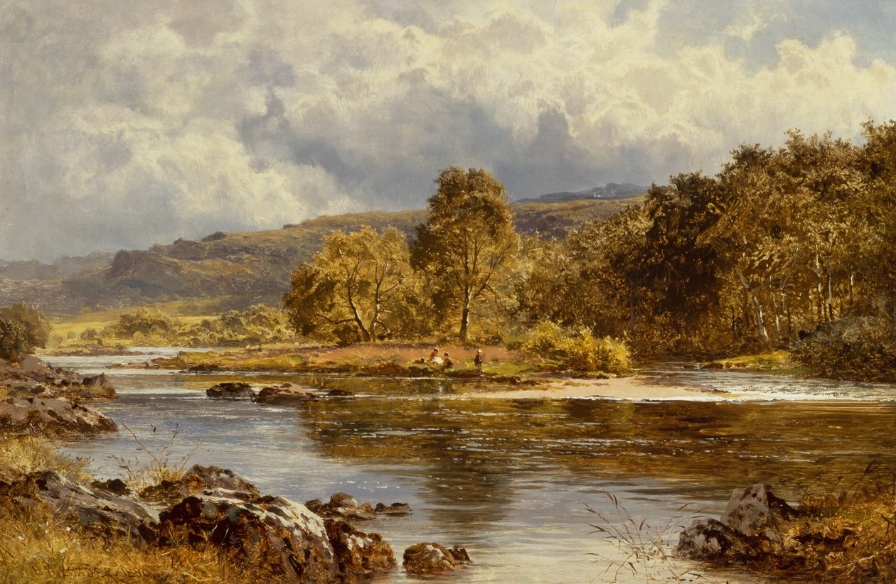 Saari LLugwylla aivan Capel Curigin alapuolella, Pohjois-Wales (öljy kankaalle) tekijältä Benjamin Williams Leader